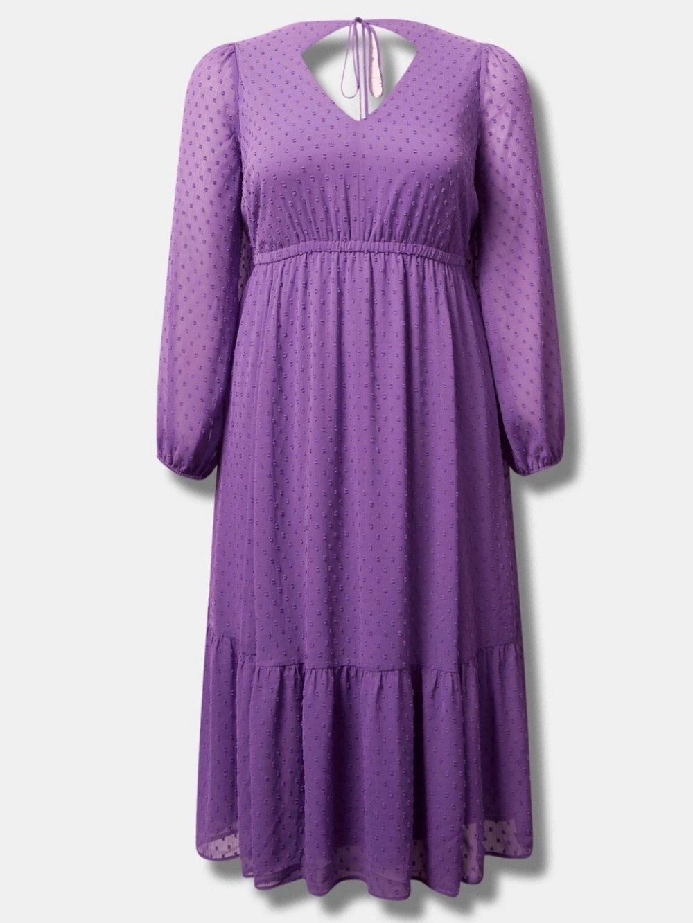 torrid Purple Swiss Dot Long Sleeve Midi Dress